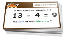 1st grade mixed operations card games for children in grade 1. PDF printable
