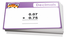 4th grade math cards on decimals - For math card games and math board games