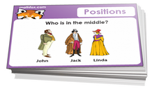 Kindergarten positions and spatial sense cards for math card games and math board games - PDF