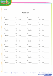 Addition Horizontally Arranged Numbers Sheet 1
