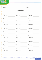 Addition Horizontally Arranged Numbers Sheet 2
