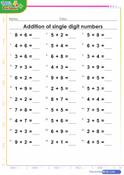 Addition of Single Digt Numbers Up to 20