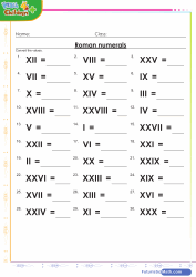 Roman Numerals Up to 20