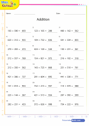 Addition of 3 Digit Numbers Horizontally 2