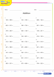 Addition of 3 Digit Numbers Horizontally 5