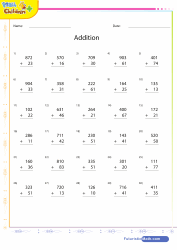 Addition of 3 to 2 Digit Numbers Sheet 1