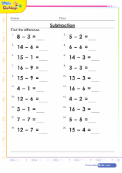 Subtraction Facts 1 to 20