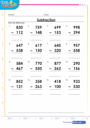 Subtraction 3 From 3 Digit Numbers