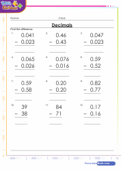 Subtraction of Decimals