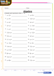 Algebra Evaluating Expressions