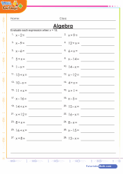 Algebra Evaluating Expressions