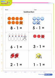 Subtract 1 with Pictures Up to 10